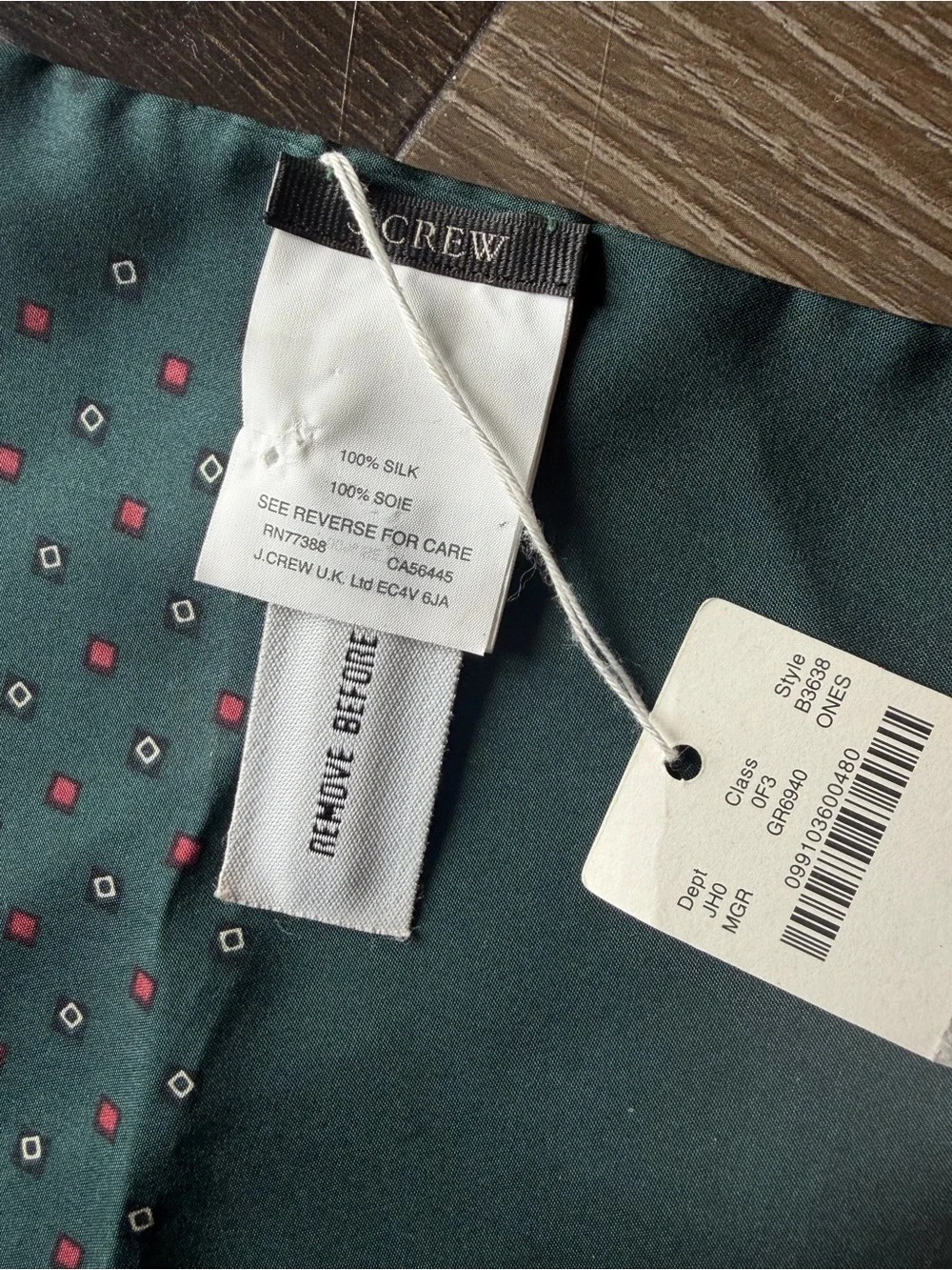 NWT J.Crew 100% Silk scarf Long neck green 79” x 10”
